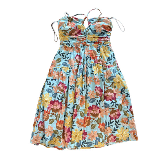 Vince Camuto Dress Womens 12 Blue Floral Halter Neck Fit and Flare Lined Pockets - Picture 1 of 12